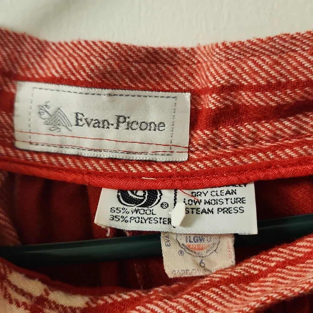 Vintage 80s Evan Picone red pleated plaid skirt 6